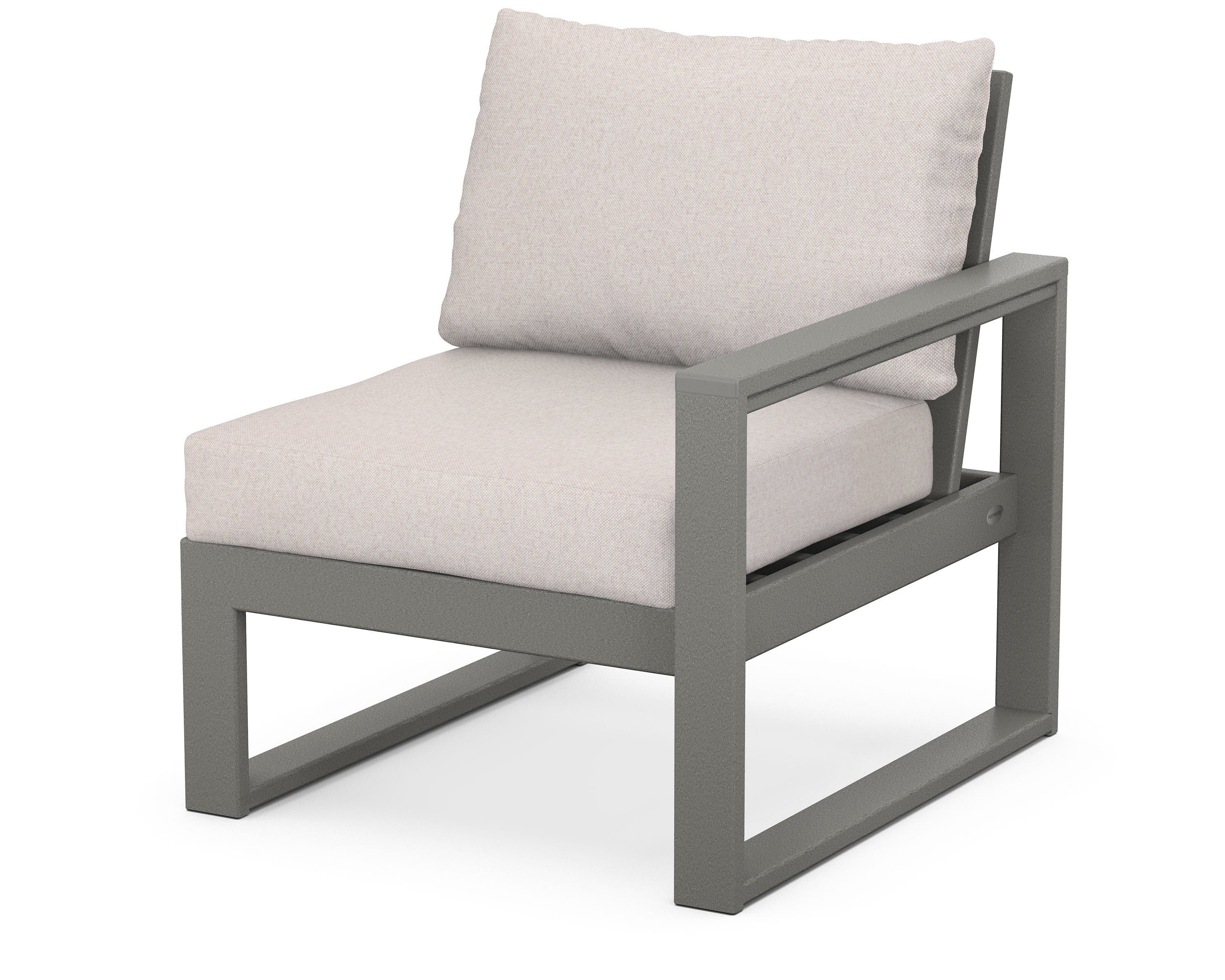 POLYWOOD® EDGE Modular Right Arm Chair in Slate Grey / Dune Burlap