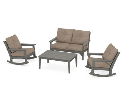 POLYWOOD® Vineyard 4-Piece Deep Seating Rocking Chair Set in Slate Grey / Spiced Burlap