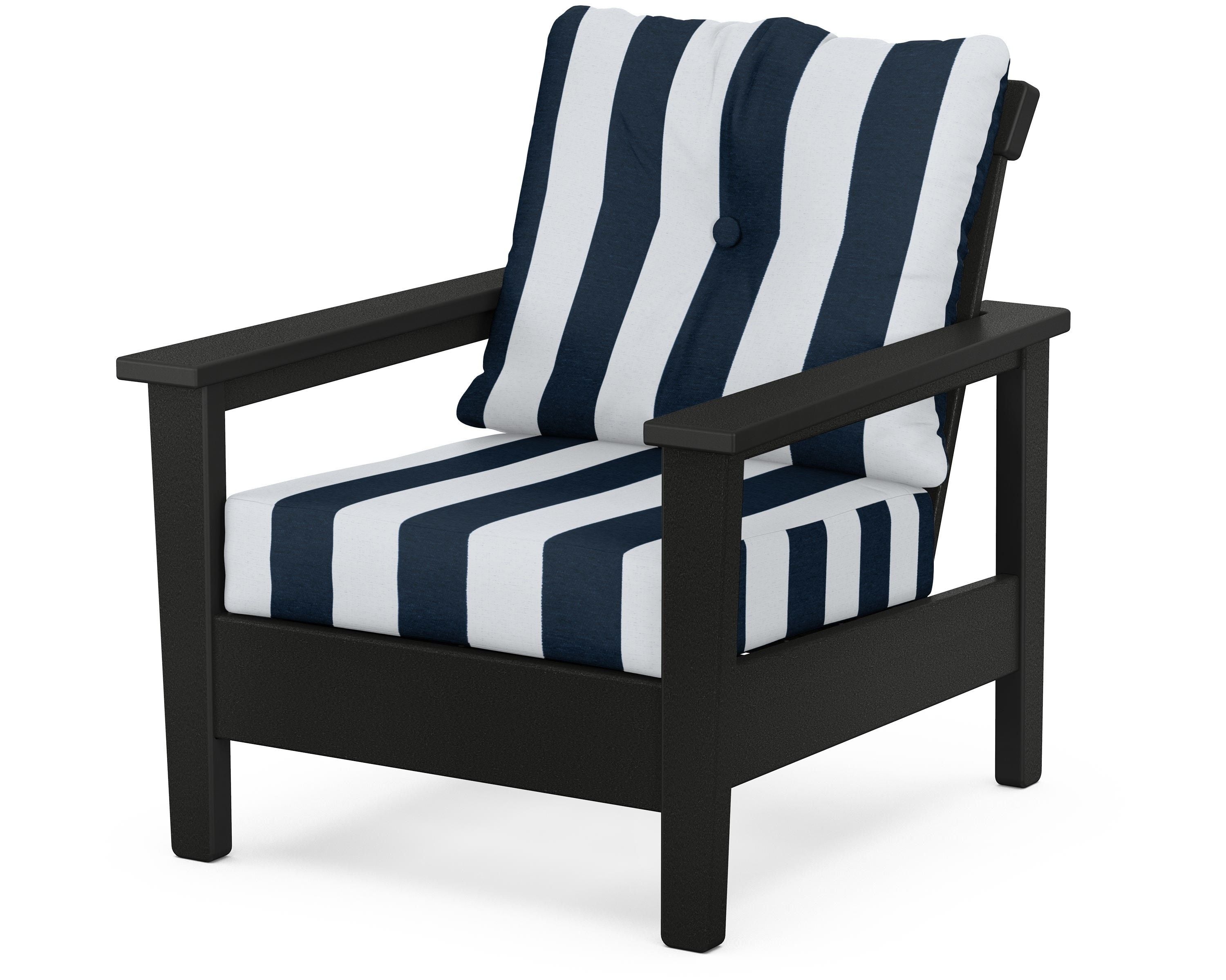 POLYWOOD® Prescott Deep Seating Chair in Black / Cabana Stripe Marine Indigo