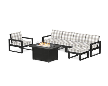 POLYWOOD® EDGE Sectional Lounge and Fire Pit Set in Black / Buffalo Plaid Grey Mist