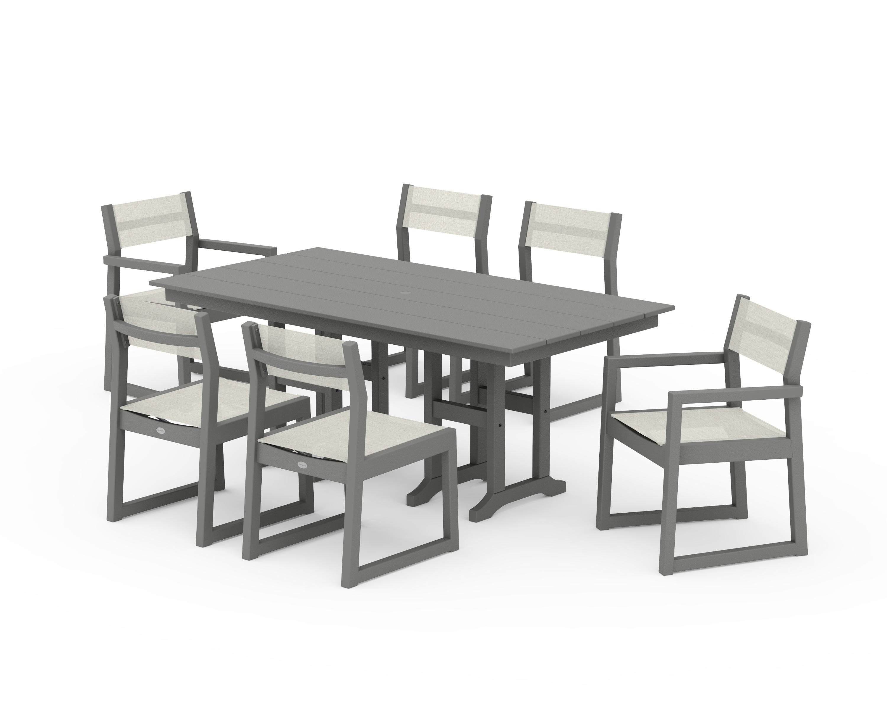 POLYWOOD® EDGE Sling 7-Piece Farmhouse Dining Set in Slate Grey / Parchment Sling