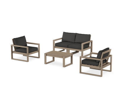 POLYWOOD® EDGE Sectional 4-Piece Deep Seating Set with Loveseat in Vintage Sahara / Spectrum Carbon