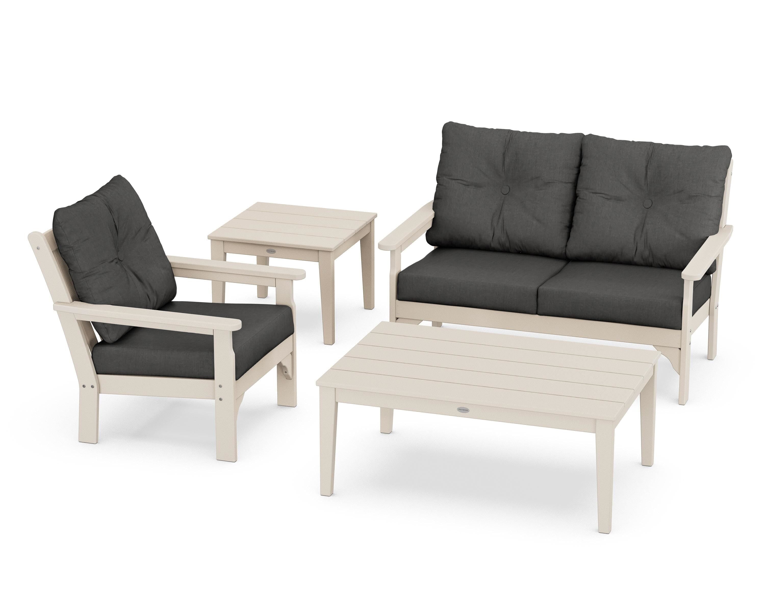 POLYWOOD® Vineyard 4-Piece Deep Seating Set in Sand / Spectrum Carbon