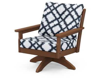 POLYWOOD® Vineyard Deep Seating Swivel Chair in Teak / Trellis Marine Indigo
