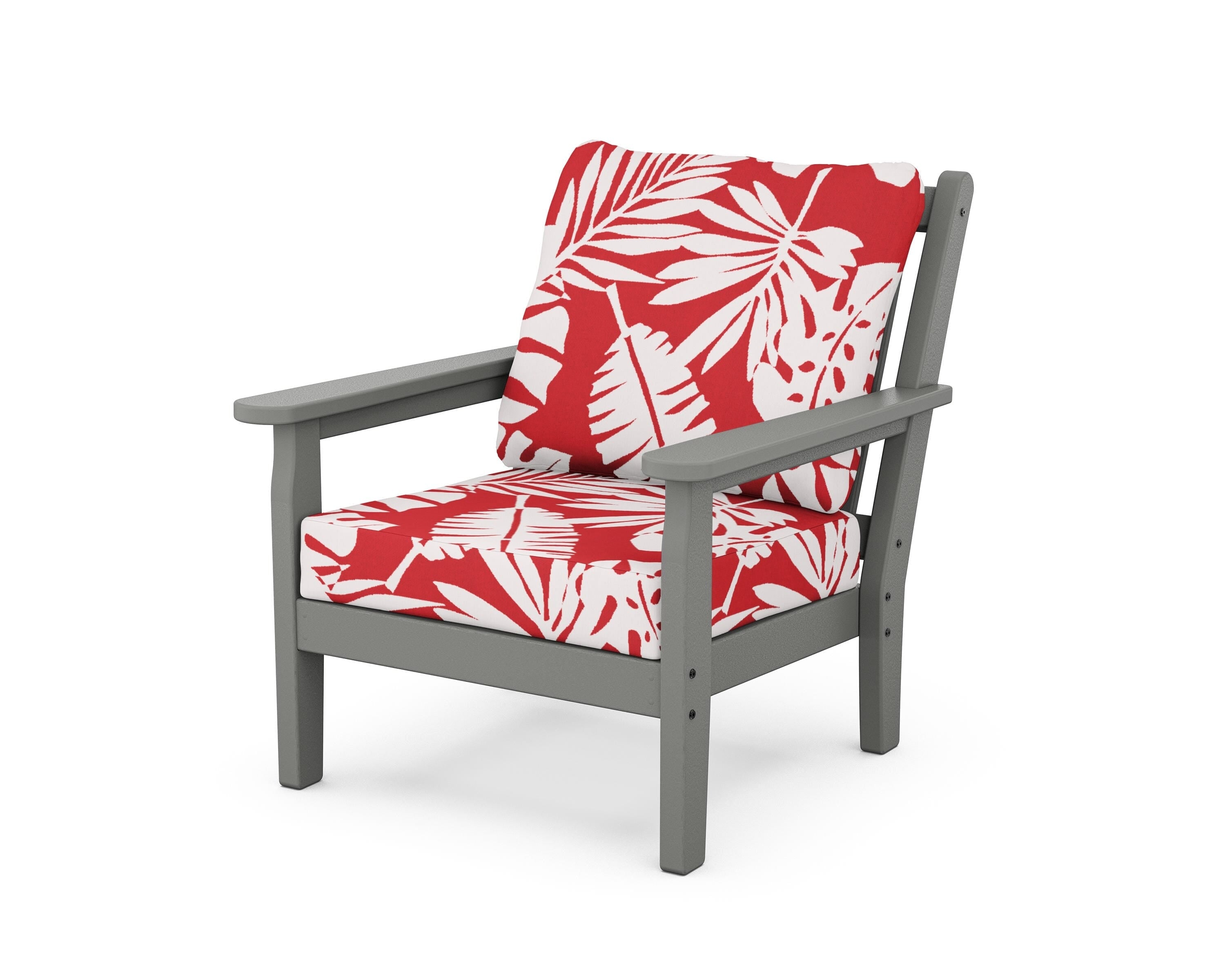 POLYWOOD® Chippendale Deep Seating Chair in Slate Grey / Leaf Crimson