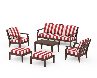 Draper James™ by  POLYWOOD® Savannah 6-Piece Lounge Sofa Set in Mahogany / Cabana Stripe Crimson