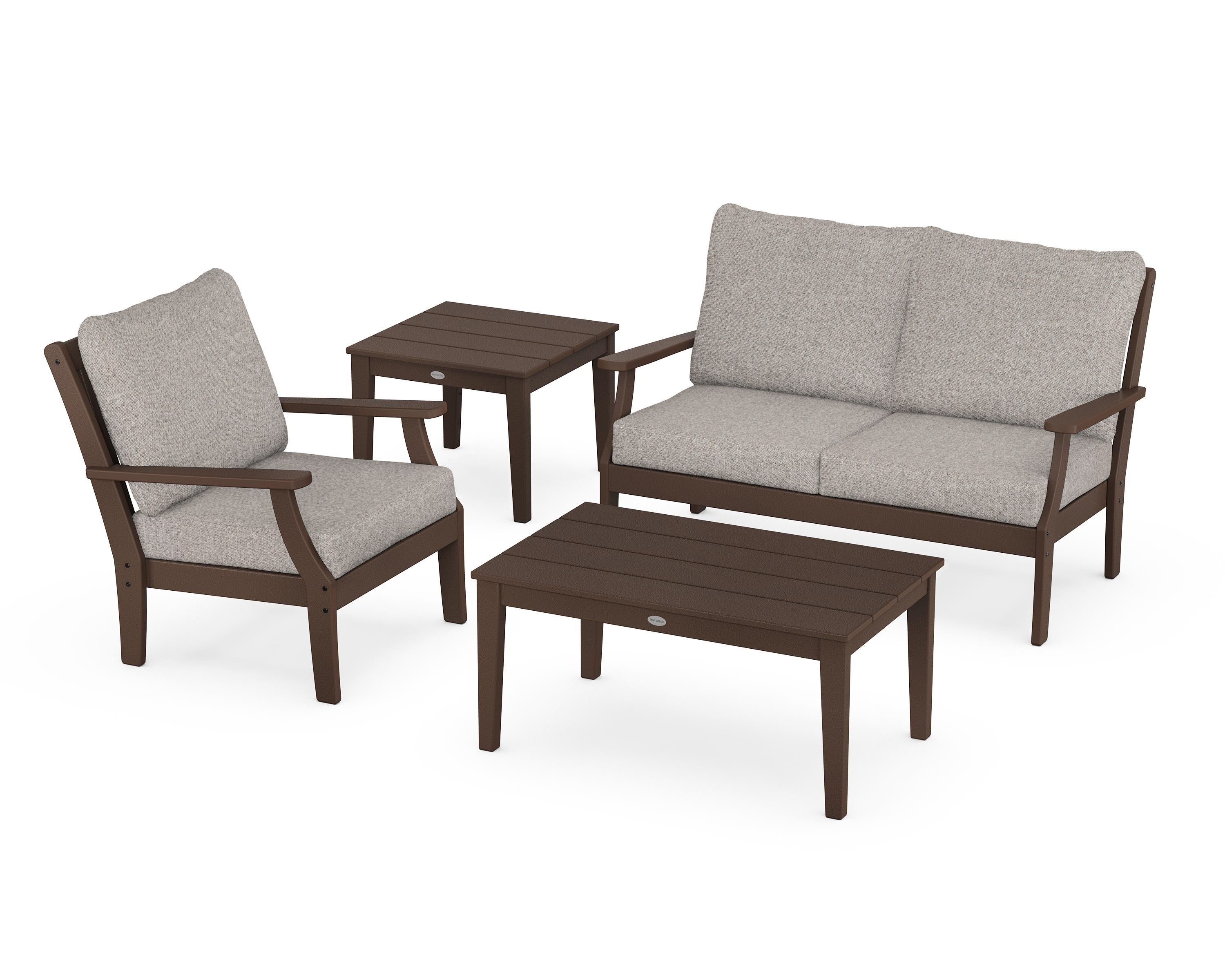 POLYWOOD® Braxton 4-Piece Deep Seating Set in Mahogany / Weathered Tweed