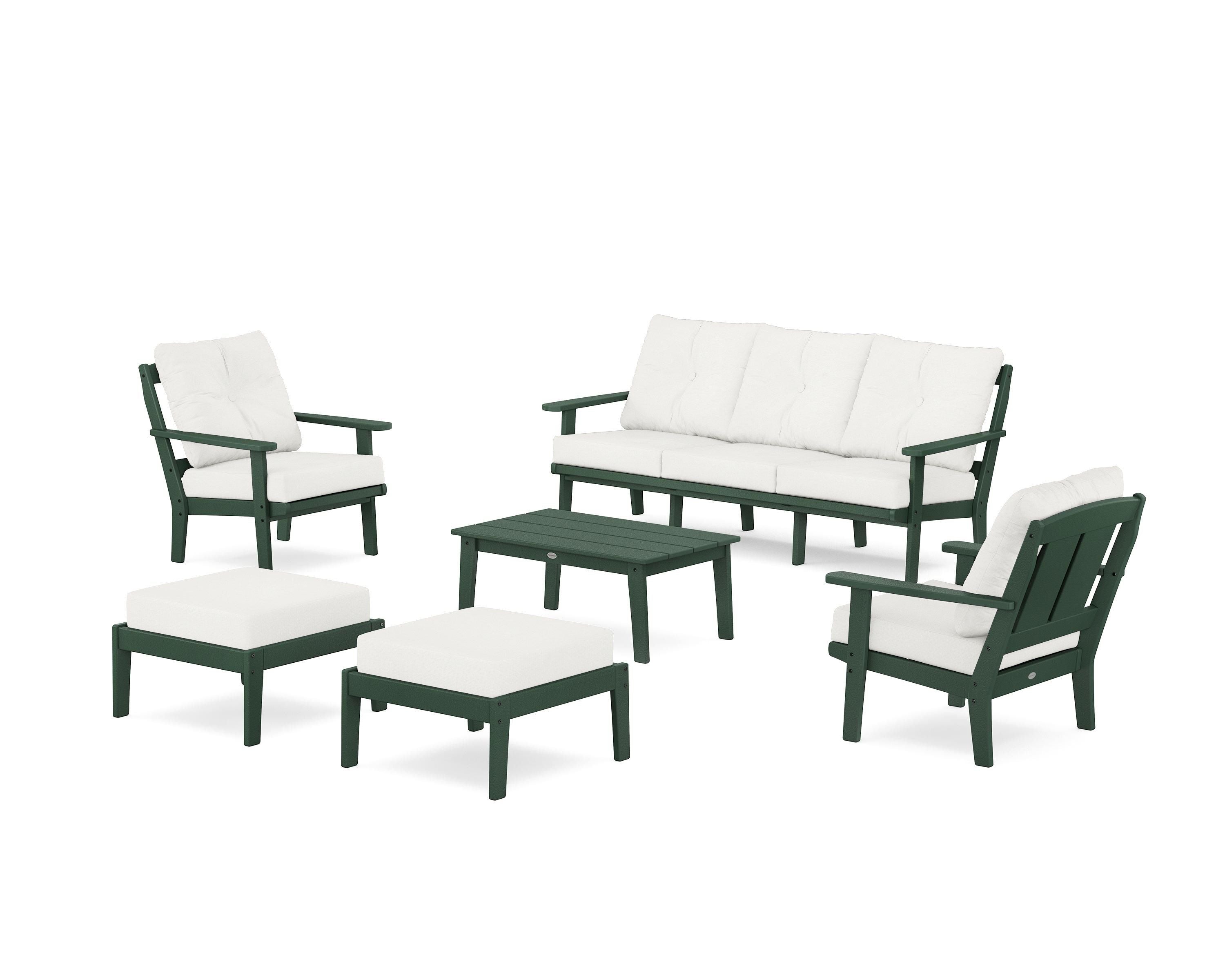 POLYWOOD® Mission 6-Piece Lounge Sofa Set in Green / Natural Linen