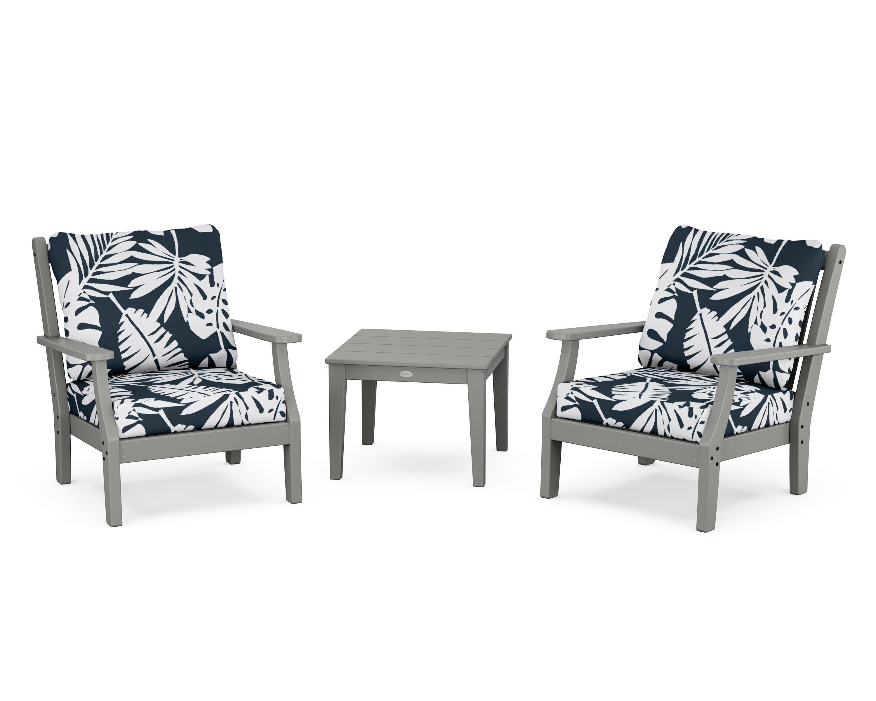 Country Living Wovendale 3-Piece Deep Seating Set in Slate Grey / Leaf Marine Indigo