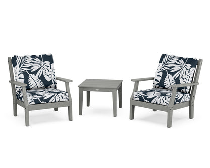 Country Living Wovendale 3-Piece Deep Seating Set in Slate Grey / Leaf Marine Indigo