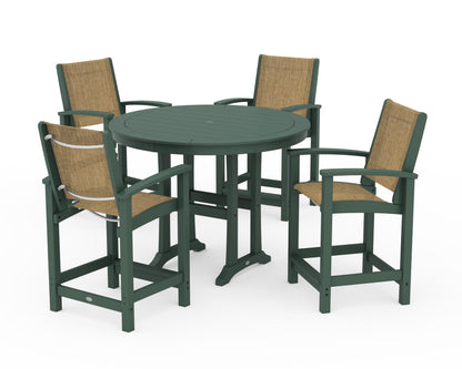 POLYWOOD® Coastal 5-Piece Counter Set in Green / Burlap Sling