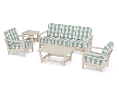 POLYWOOD® Harbour 5-Piece Deep Seating Set in Sand / Buffalo Plaid Glacier Spa