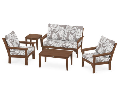 POLYWOOD® Vineyard 5-Piece Deep Seating Set in Teak / Leaf Grey Mist