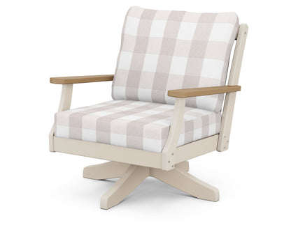 POLYWOOD® Braxton Deep Seating Swivel Chair in Sand / Natural / Buffalo Plaid Dune Burlap