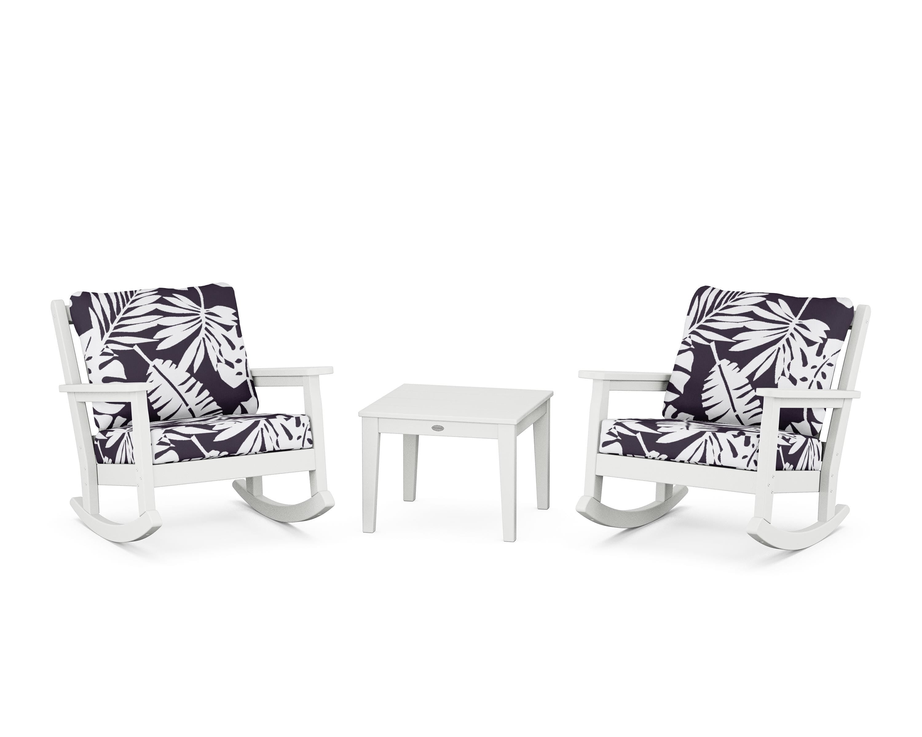 POLYWOOD® Chippendale 3-Piece Deep Seating Rocker Set in White / Leaf Navy