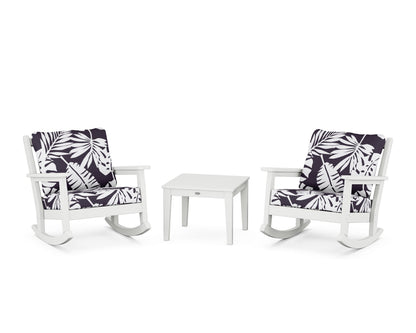 POLYWOOD® Chippendale 3-Piece Deep Seating Rocker Set in White / Leaf Navy