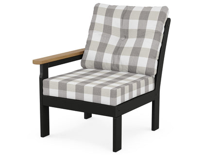 POLYWOOD® Vineyard Modular Left Arm Chair in Black / Natural / Buffalo Plaid Grey Mist