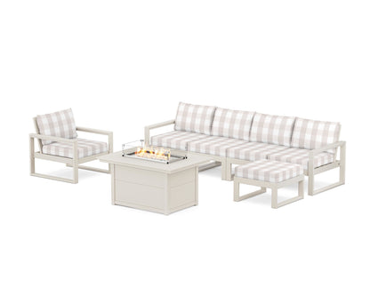 POLYWOOD® EDGE Sectional Lounge and Fire Pit Set in Sand / Buffalo Plaid Dune Burlap