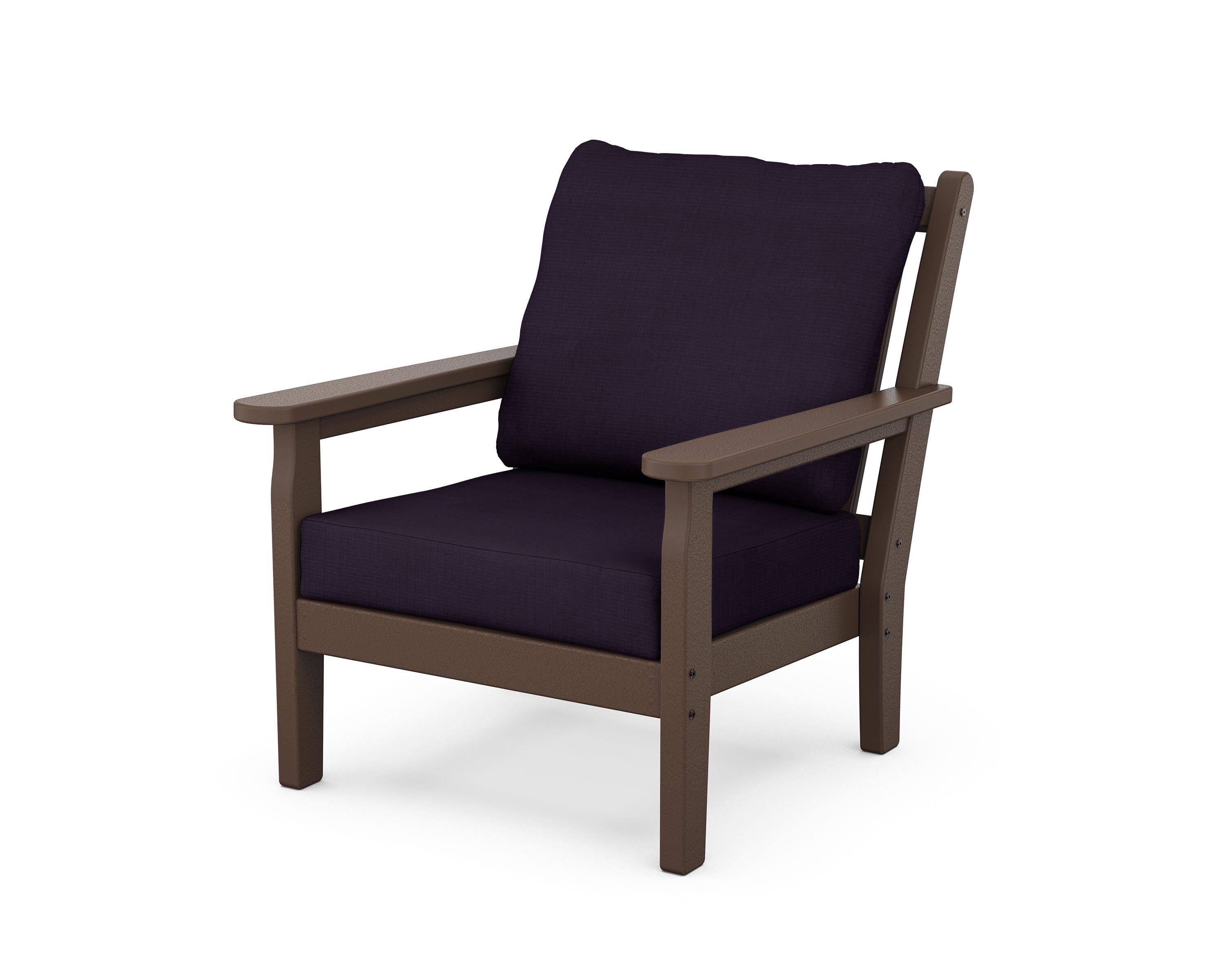 POLYWOOD® Chippendale Deep Seating Chair in Mahogany / Navy Linen