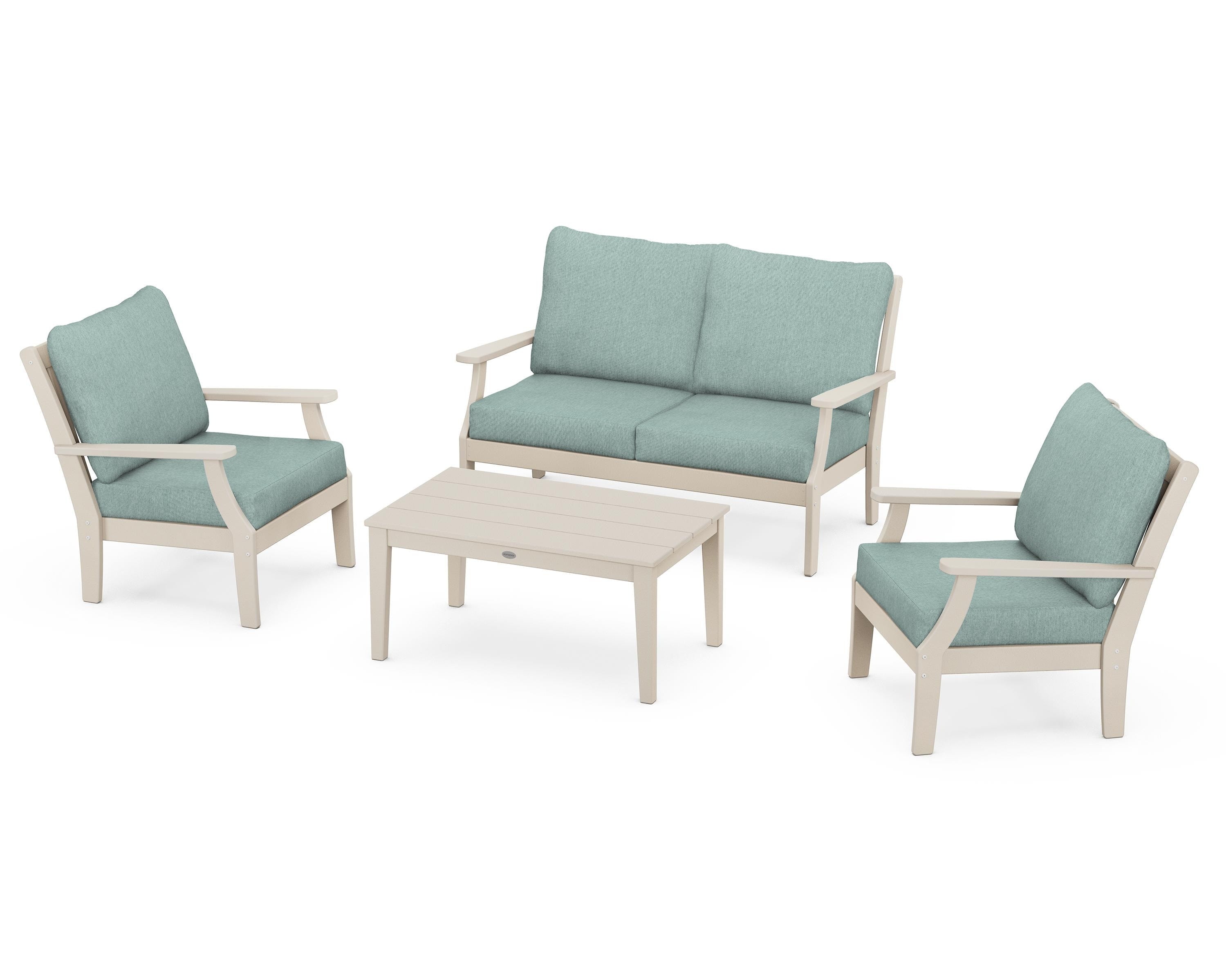 POLYWOOD® Braxton 4-Piece Deep Seating Chair Set in Sand / Glacier Spa