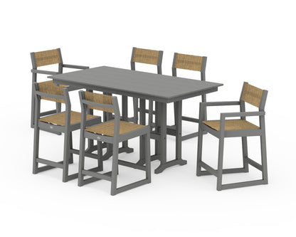 POLYWOOD® EDGE Sling 7-Piece Farmhouse Counter Set in Slate Grey / Burlap Sling