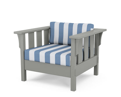Martha Stewart by POLYWOOD® Acadia Deep Seating Chair in Slate Grey / Cabana Stripe Sky Blue