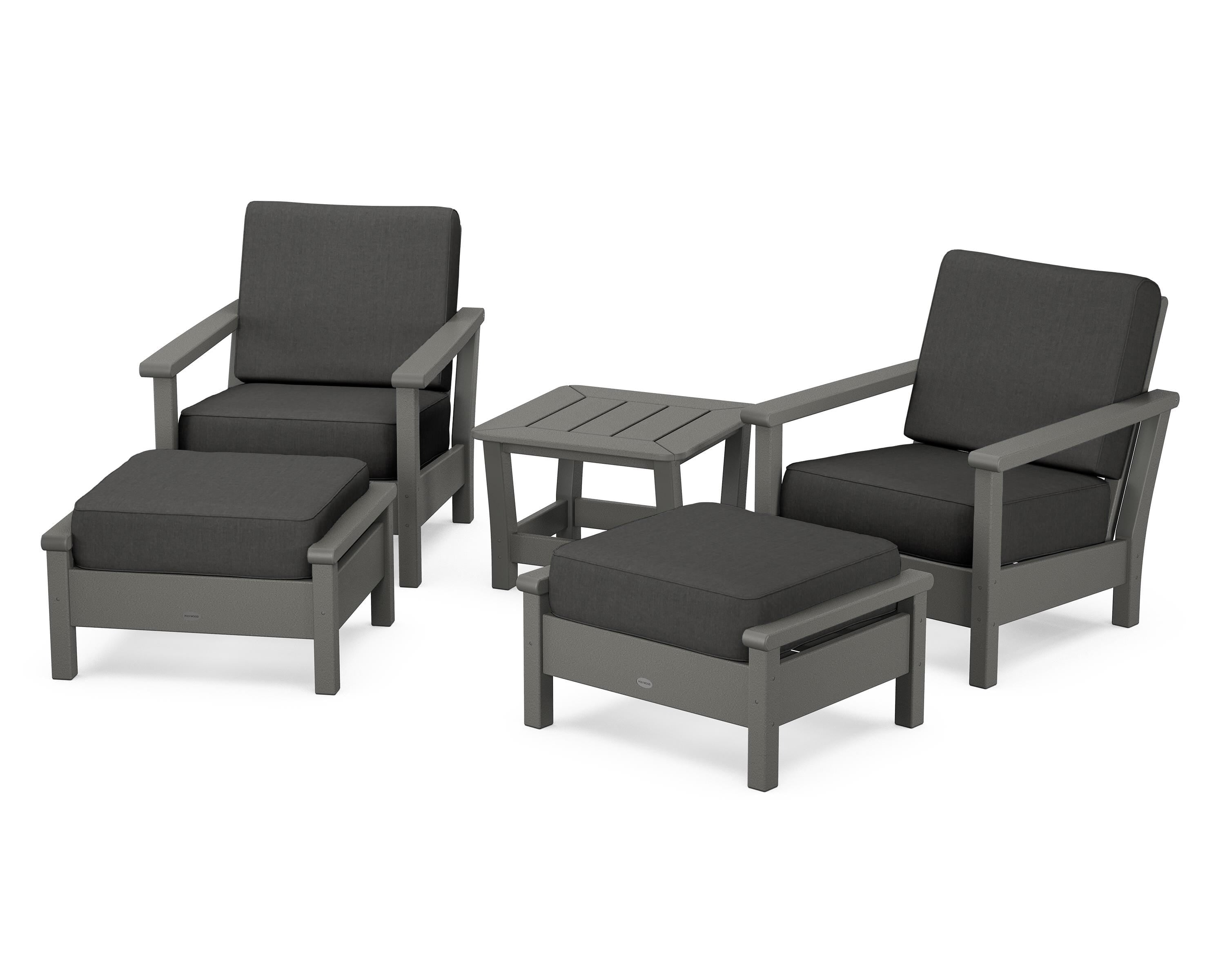 POLYWOOD® Harbour 5-Piece Deep Seating Chair Set in Slate Grey / Spectrum Carbon