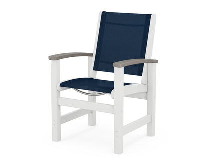 POLYWOOD® Coastal Dining Chair in White / Driftwood / Navy Blue Sling