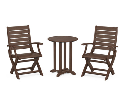 POLYWOOD® Signature Folding Chair 3-Piece Round Farmhouse Bistro Dining Set in Mahogany