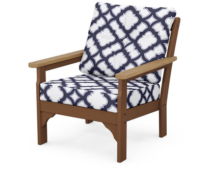 POLYWOOD® Vineyard Deep Seating Chair in Teak / Natural / Trellis Navy