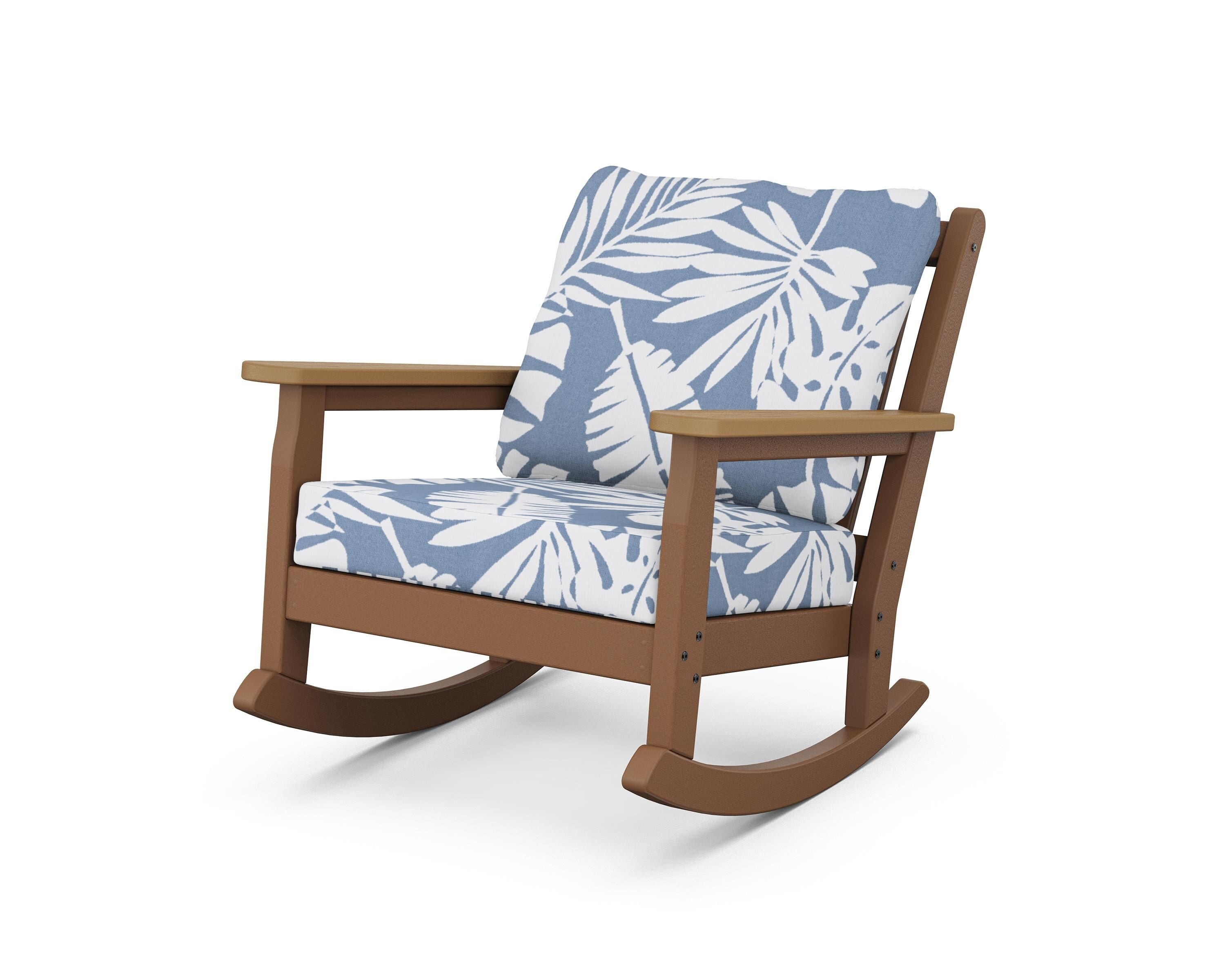 POLYWOOD® Chippendale Deep Seating Rocking Chair in Teak / Natural / Leaf Sky Blue