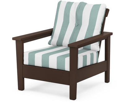 POLYWOOD® Prescott Deep Seating Chair in Mahogany / Cabana Stripe Glacier Spa