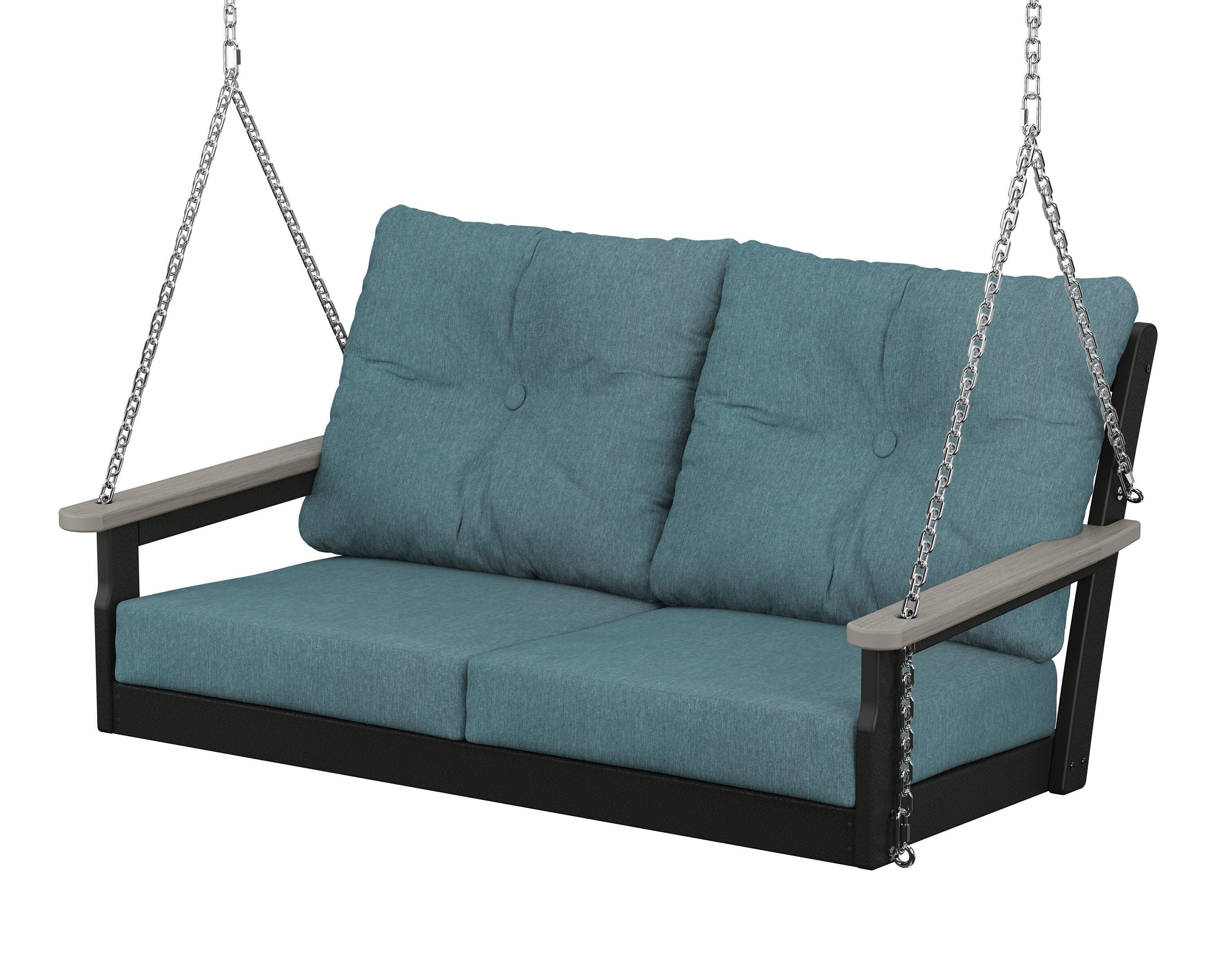 POLYWOOD® Vineyard Deep Seating Swing in Black / Driftwood / Ocean Teal