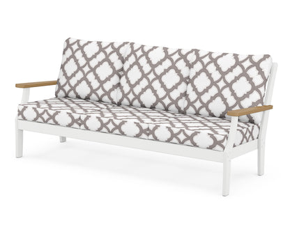 POLYWOOD® Braxton Deep Seating Sofa in White / Natural / Trellis Grey Mist