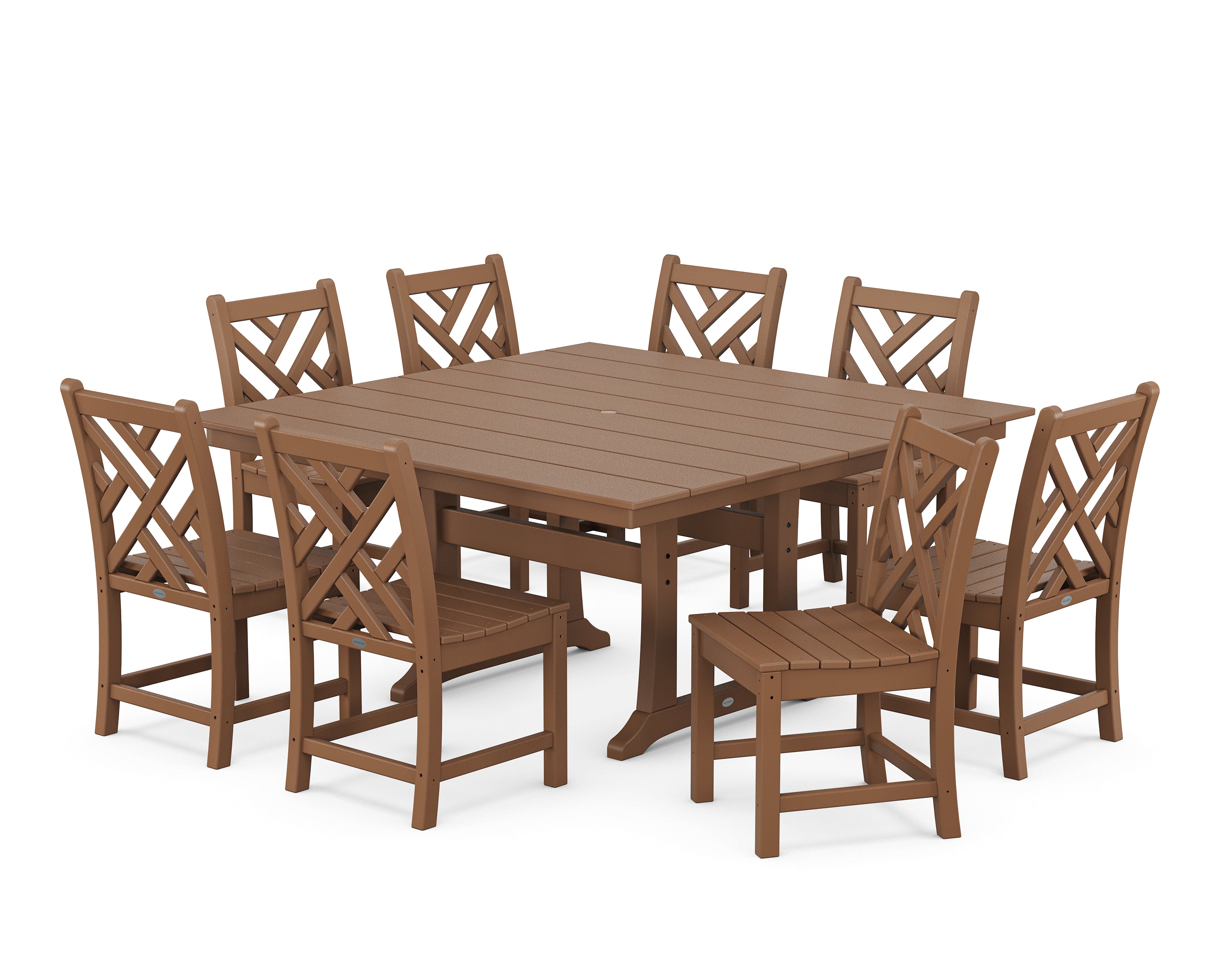 POLYWOOD® Chippendale 9-Piece Farmhouse Trestle Dining Set in Teak