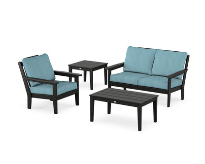Country Living Wovendale 4-Piece Deep Seating Set in Black / Lattice Sky Blue