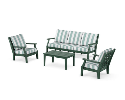 Country Living Wovendale 4-Piece Deep Seating Set with Sofa in Green / Cabana Stripe Glacier Spa