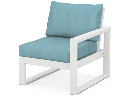 POLYWOOD® EDGE Modular Right Arm Chair in White / Lattice Sky Blue