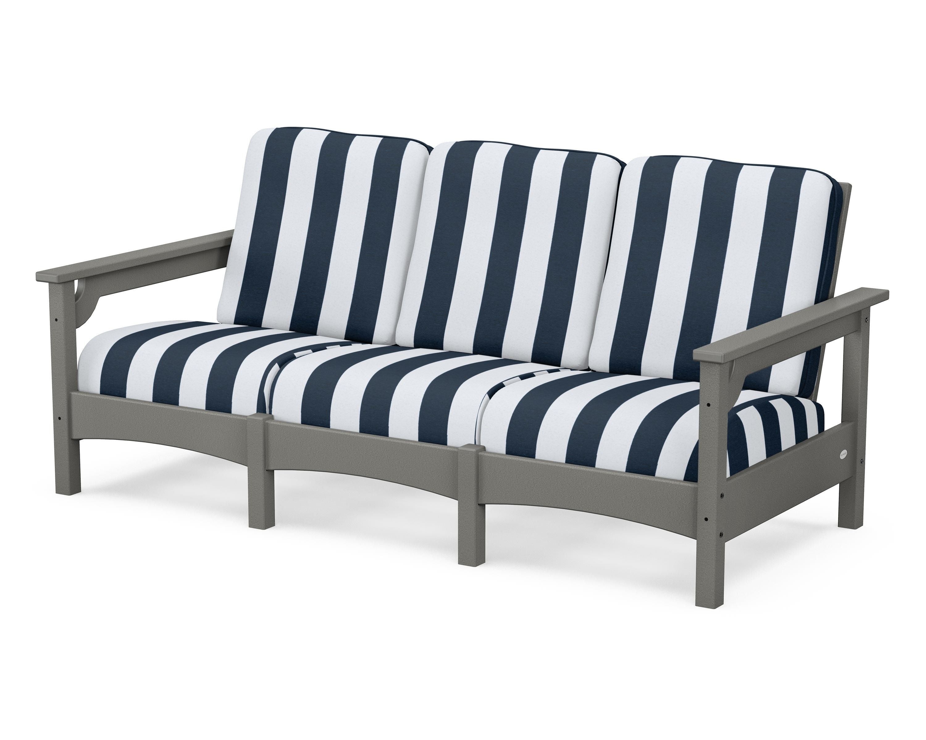 POLYWOOD® Club Sofa in Slate Grey / Cabana Stripe Marine Indigo