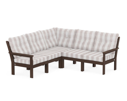 POLYWOOD® Vineyard 5-Piece Sectional in Mahogany / Buffalo Plaid Dune Burlap