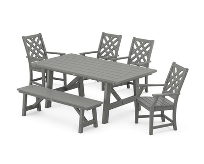 Country Living Wovendale 6-Piece Rustic Farmhouse Dining Set with Bench in Slate Grey