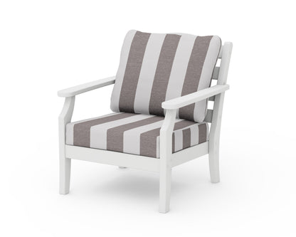 Draper James™ by  POLYWOOD® Savannah Deep Seating Chair in White / Cabana Stripe Grey Mist