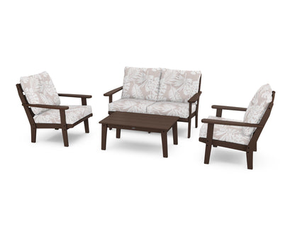 POLYWOOD® Lakeside 4-Piece Deep Seating Set in Mahogany / Leaf Dune Burlap