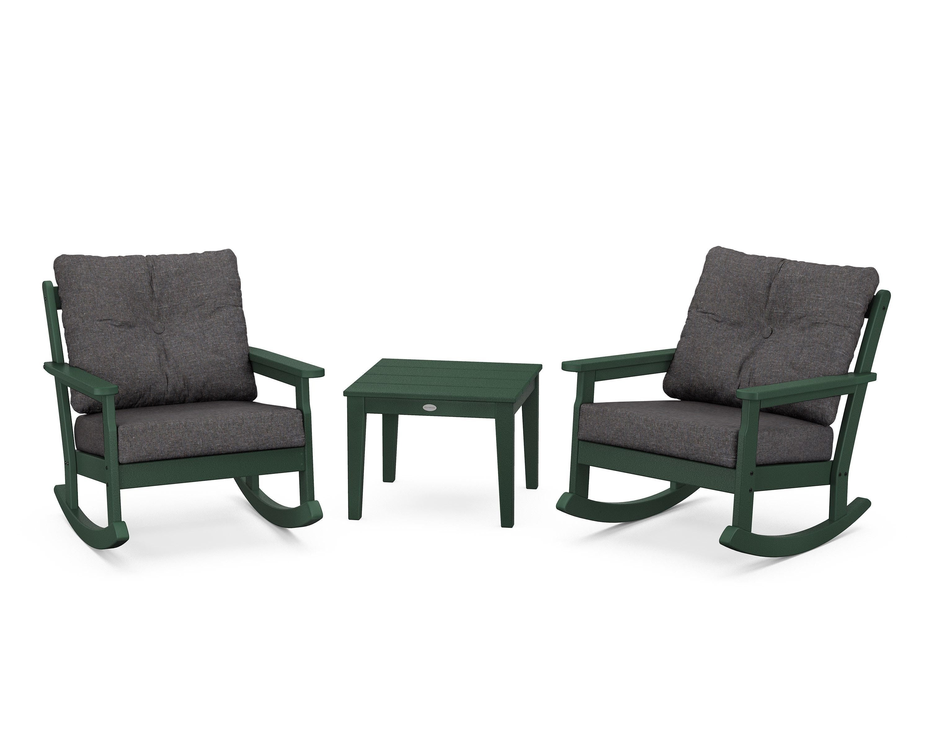 POLYWOOD® Vineyard 3-Piece Deep Seating Rocker Set in Green / Ash Charcoal