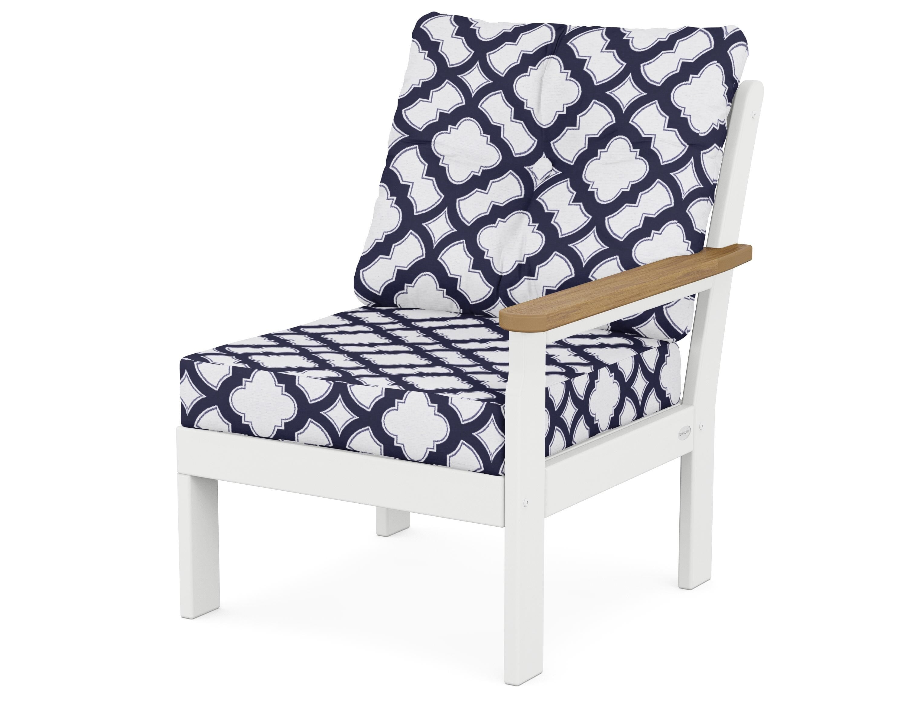 POLYWOOD® Vineyard Modular Right Arm Chair in White / Natural / Trellis Navy