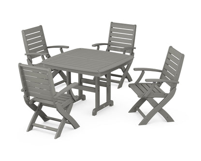 POLYWOOD® Signature Folding Chair 5-Piece Dining Set with Trestle Legs in Slate Grey
