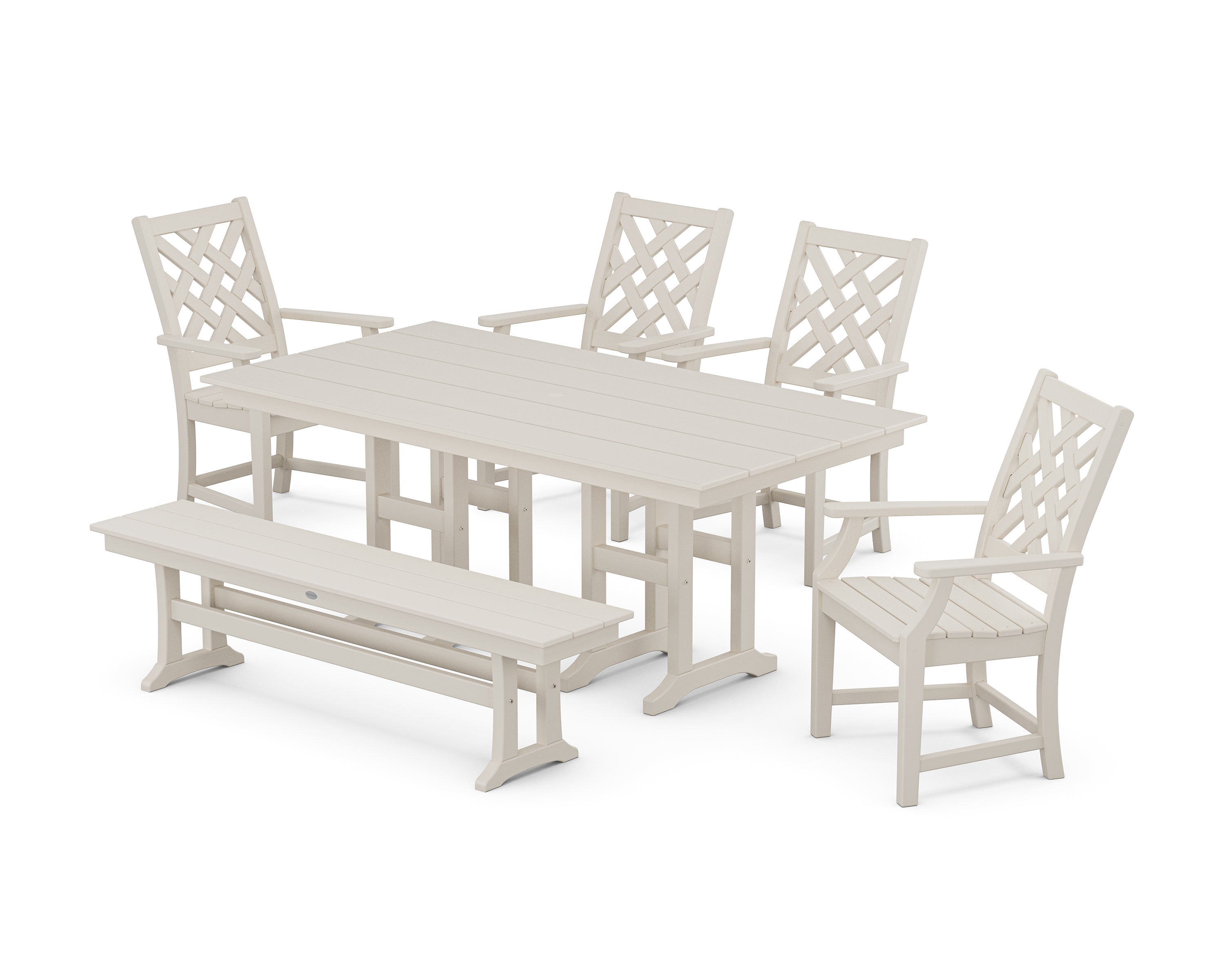 Country Living Wovendale 6-Piece Farmhouse Dining Set with Bench in Sand