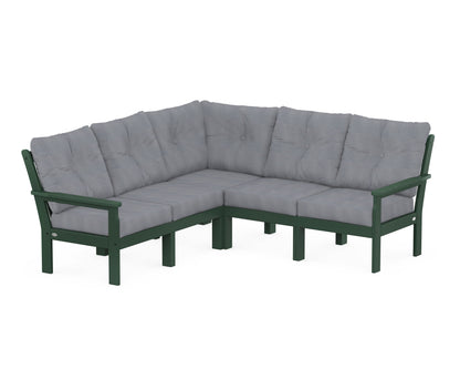 POLYWOOD® Vineyard 5-Piece Sectional in Green / Lattice Sky Blue