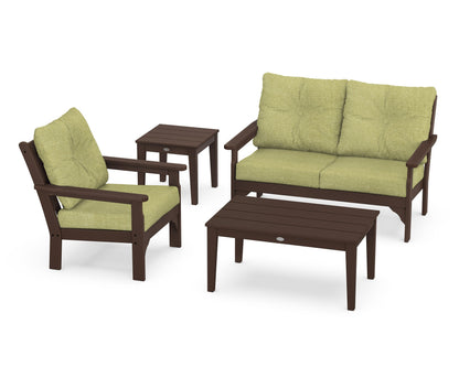 POLYWOOD® Vineyard 4-Piece Deep Seating Set in Mahogany / Chartreuse Boucle