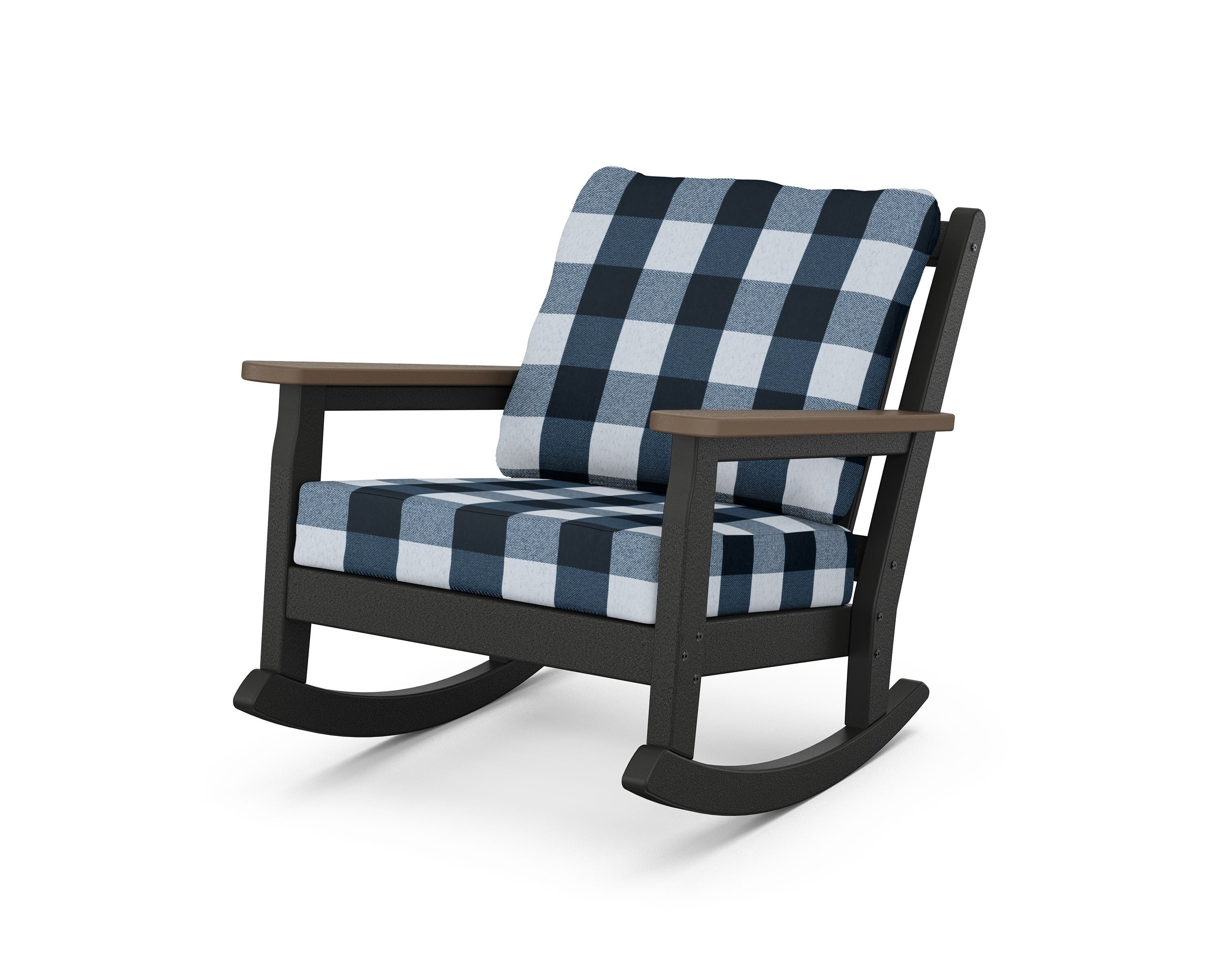 POLYWOOD® Chippendale Deep Seating Rocking Chair in Black / Kona / Buffalo Plaid Marine Indigo